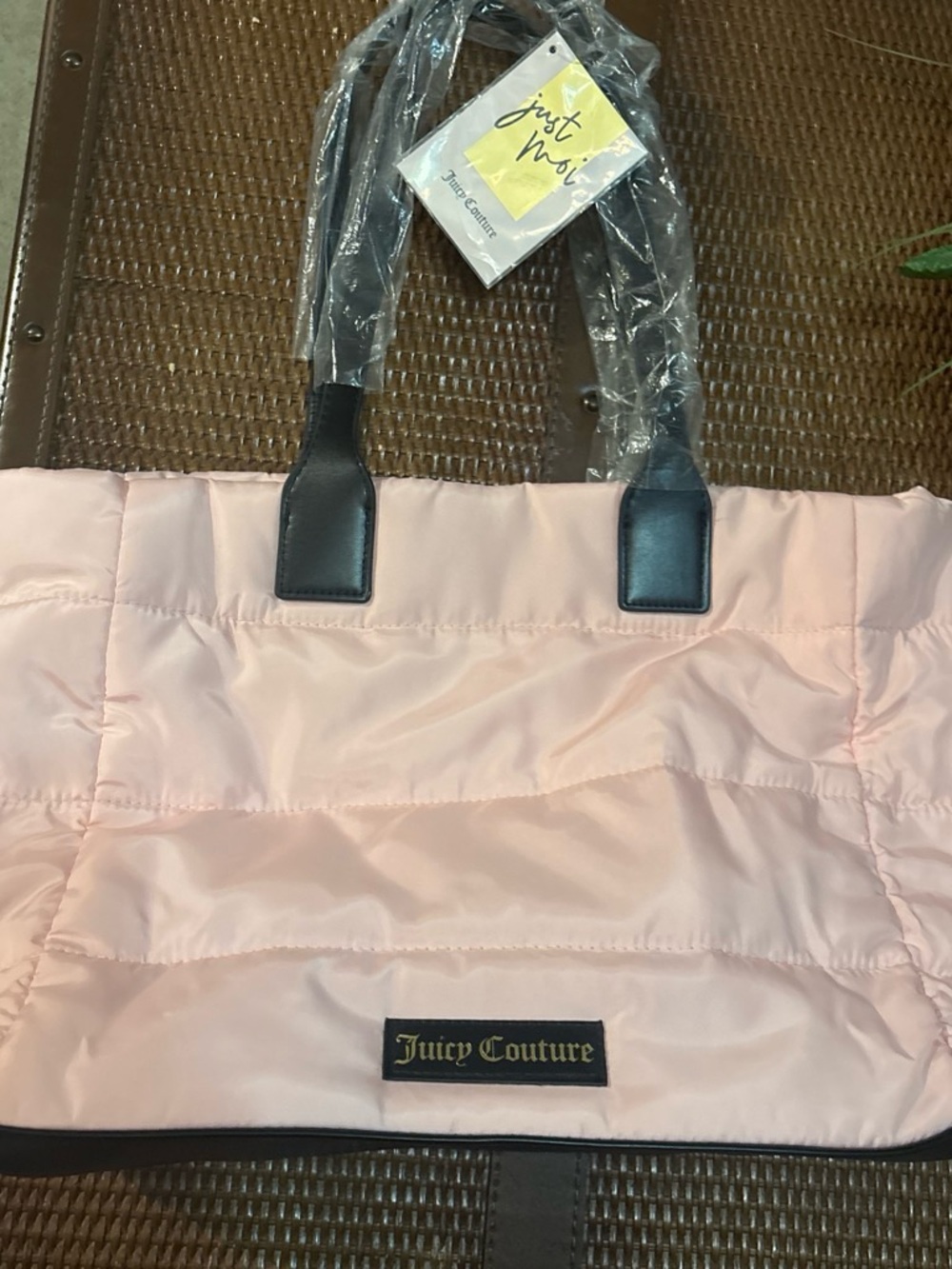 Juicy Couture Light Pink Quilted Tote with Black Trim